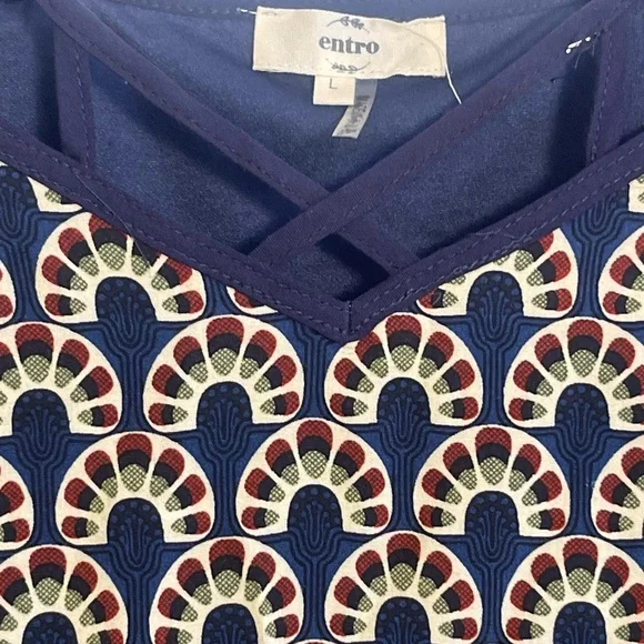 Entro Square Neckline Detail Patterned Dress Size Large - Picture 2 of 13